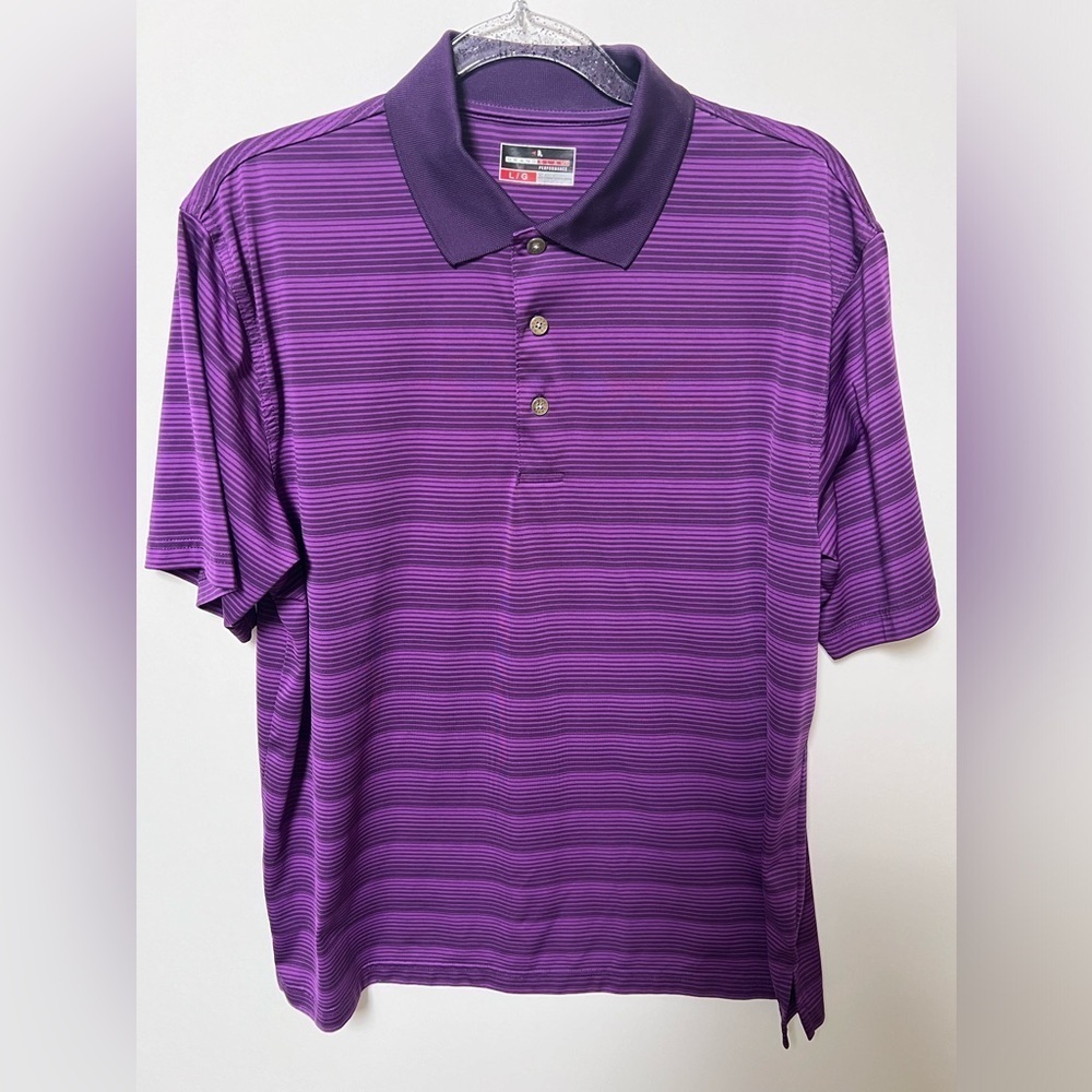 GRAND SLAM PERFORMANCE PURPLE HORIZONTAL STRIPED GOLF POLO SHIRT
